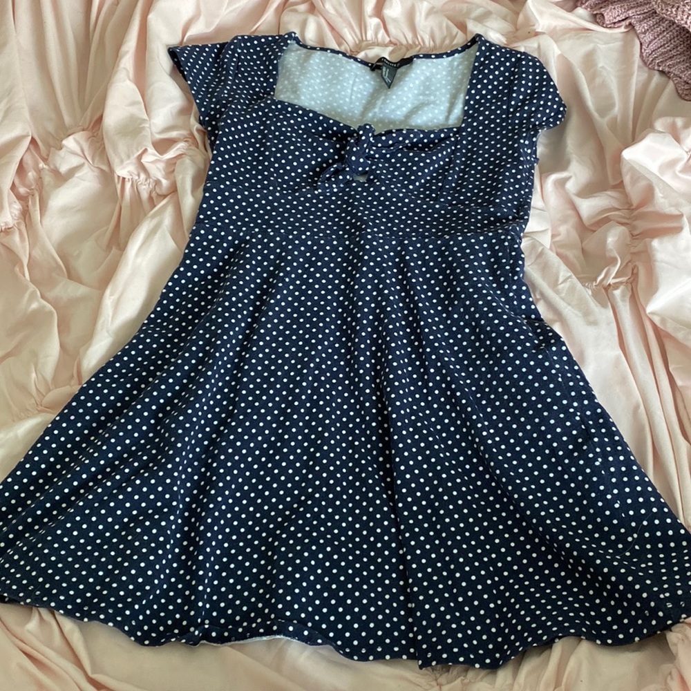 Super cute dark blue polkadot dress size medium